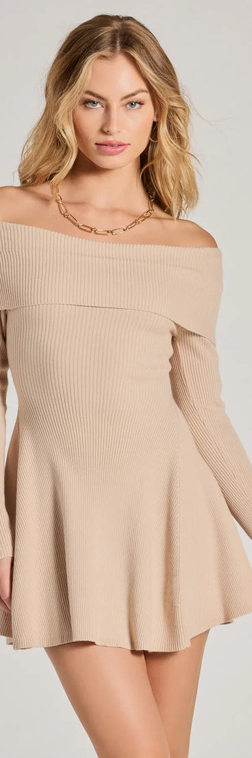The Chic Staple Ribbed Knit Skater Dress offers a transitional weather style, with a cozy sweater knit perfect for office wear, casual day outings, or layered outfits.