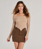 The Trendy Textures Ribbed Knit Off-The-Shoulder Top in natural with a modern design and trendy look is part of the latest women's tops collection to elevate your 2025 wardrobe.