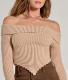 The Trendy Textures Ribbed Knit Off-The-Shoulder Top in natural with a modern design and trendy look is part of the latest women's tops collection to elevate your 2025 wardrobe.