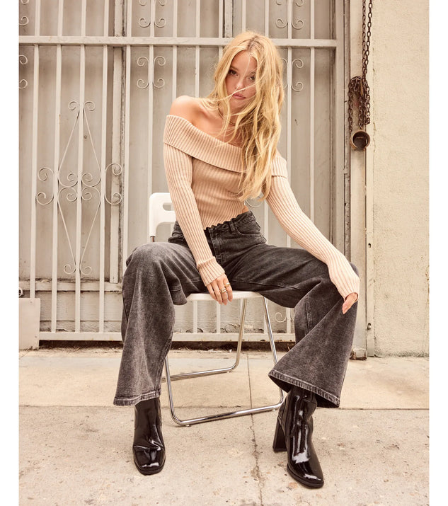 Trendy Textures Ribbed Knit Off-The-Shoulder Top | Windsor