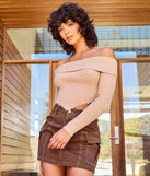 The Trendy Textures Ribbed Knit Off-The-Shoulder Top in natural with a modern design and trendy look is part of the latest women's tops collection to elevate your 2025 wardrobe.