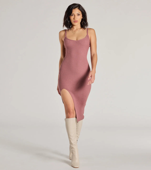 Toasty Sweetheart V-Neck Bodycon Knit Midi Dress | Windsor
