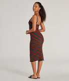 Revamp your 2025 wardrobe with this chic addition, the Trendy Staple Striped Ribbed Knit Midi Dress in black, perfect for elevating your style in the new year.