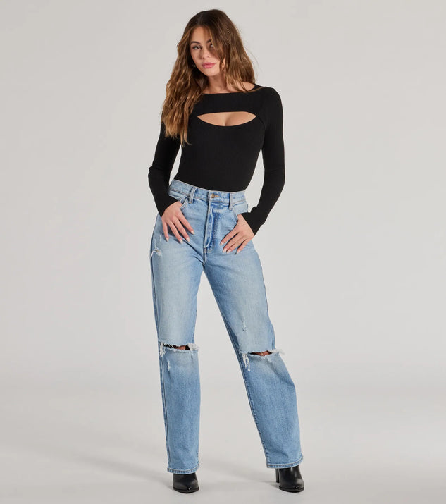 Casual Vibes Ribbed Knit Cutout Bodysuit | Windsor