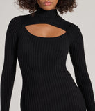 Revamp your 2025 wardrobe with this chic addition, the Chic Season Mock Neck Cutout Ribbed Knit Mini Dress in black, perfect for elevating your style in the new year.