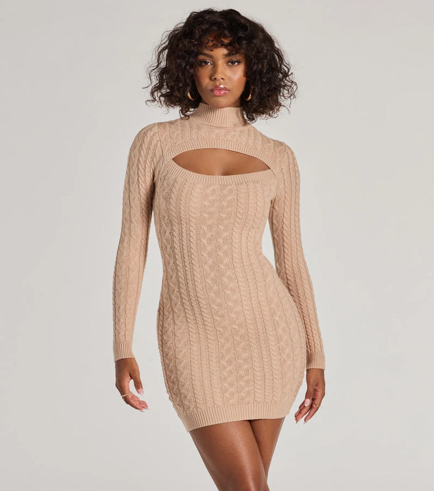 Textured Glam Cable Knit Cutout Mini Dress | Windsor Textured Glam Cable Knit Cutout Mini Dress | Windsor