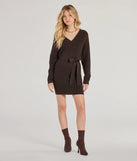 Stay stylish and warm in the Cozy Fave Cable Knit Long Sleeve Mini Dress, a textured knit sweater dress that's ideal for a winter date-night outfit or a chic brunch look.