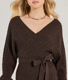 Revamp your 2025 wardrobe with this chic addition, the Cozy Fave Cable Knit Long Sleeve Mini Dress in brown, perfect for elevating your style in the new year.