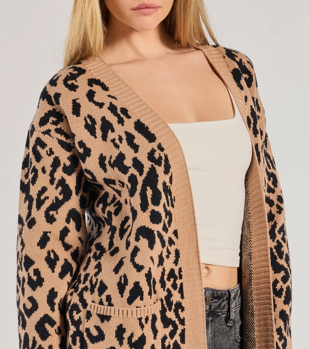 Fierce Vibes Leopard Print Long Sleeve Knit Duster Windsor