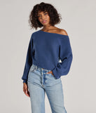 The Cozy Cutie Ribbed Knit Boat Neck Sweater in blue with a modern design and trendy look is part of the latest women's tops collection to elevate your 2025 wardrobe.