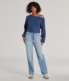 Layer-friendly Cozy Cutie Ribbed Knit Boat Neck Sweater is a chic, transitional blue long-sleeve top with contemporary sleeves and neckline design, ideal for an elevated cozy style or casual elegance.
