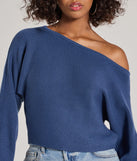 Layer-friendly Cozy Cutie Ribbed Knit Boat Neck Sweater is a chic, transitional blue long-sleeve top with contemporary sleeves and neckline design, ideal for an elevated cozy style or casual elegance.
