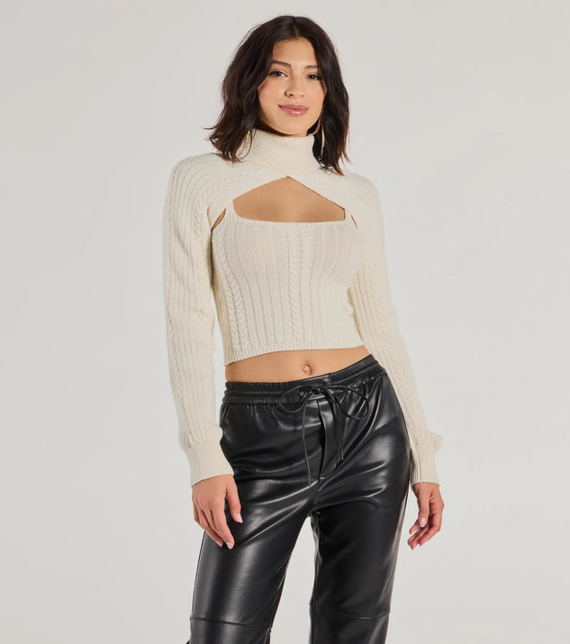 Cozy Casual Cable Knit Turtleneck Sweater Topper Windsor