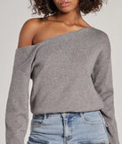 Layer-friendly Casual Charm Asymmetrical Pullover Sweater is a chic, transitional heather gray long-sleeve top with contemporary sleeves and neckline design, ideal for an elevated cozy style or casual elegance.