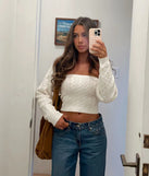 The Cozy Glam Cable Knit Tube Top in ivory with a modern design and trendy look is part of the latest women's tops collection to elevate your 2025 wardrobe.
