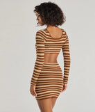 Flaunt your silhouette in the tight Everyday Trend Striped Knit Long Sleeve Mini Dress in brown, a bodycon dress that empowers your look with bold style and effortless edge.