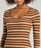 Whether you're headed to brunch or running errands, the Everyday Trend Striped Knit Long Sleeve Mini Dress in brown delivers effortless style in a breathable, go-to casual dress.