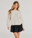 Layer-friendly Cozy Sparkle Rhinestone Ribbed Knit Sweater is a chic, transitional ivory long-sleeve top with contemporary sleeves and neckline design, ideal for an elevated cozy style or casual elegance.