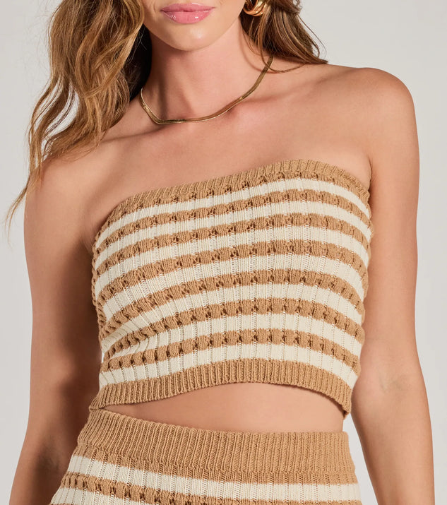 Seaside Cutie Strapless Striped Knit Crop Top | Windsor