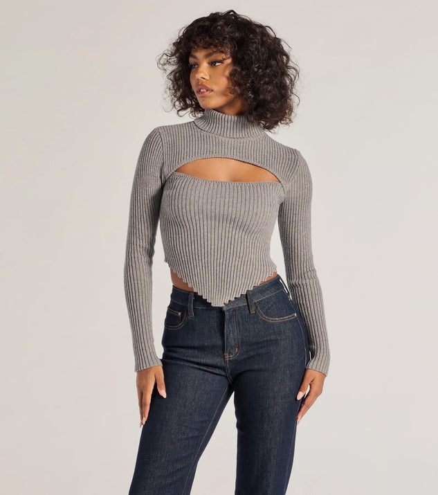 The Chic Muse Ribbed Knit Cutout Crop Top in charcoal with a modern design and trendy look is part of the latest women's tops collection to elevate your 2025 wardrobe.
