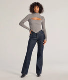 The Chic Muse Ribbed Knit Cutout Crop Top in charcoal with a modern design and trendy look is part of the latest women's tops collection to elevate your 2025 wardrobe.