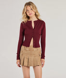 The Chic Staple Crew Neck Cropped Knit Cardigan in burgundy with a modern design and trendy look is part of the latest women's tops collection to elevate your 2025 wardrobe.