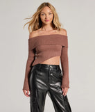The Always Got The Glam Off-The-Shoulder Asymmetrical Crop Top in brown with a modern design and trendy look is part of the latest women's tops collection to elevate your 2025 wardrobe.