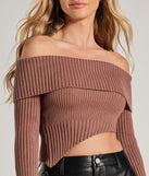 The Always Got The Glam Off-The-Shoulder Asymmetrical Crop Top in brown with a modern design and trendy look is part of the latest women's tops collection to elevate your 2025 wardrobe.