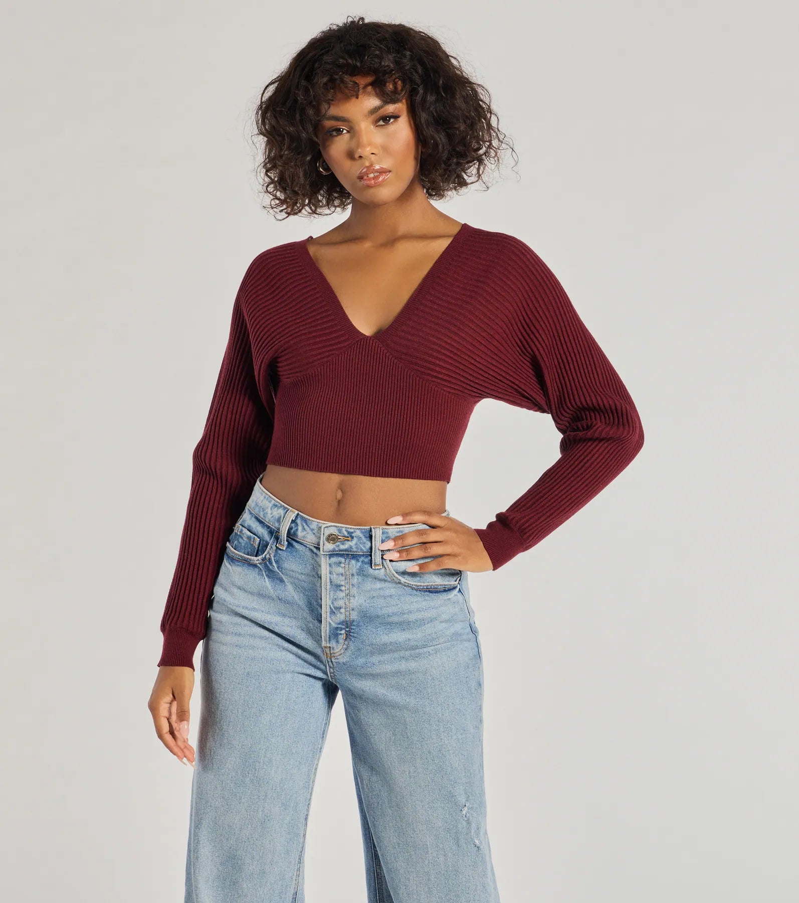 Volume Sleeve Rib Knit Top（ニット/セーター）｜Her lip to