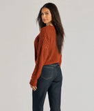 Upgrade your style game for 2025 with the Cozy Mood Cable Knit Pullover Sweater in rust, perfect for any fashion-forward wardrobe.