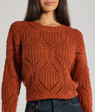 Upgrade your style game for 2025 with the Cozy Mood Cable Knit Pullover Sweater in rust, perfect for any fashion-forward wardrobe.