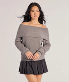 The Cozy Factor Ribbed Knit Off-The-Shoulder Sweater in charcoal with a modern design and trendy look is part of the latest women's tops collection to elevate your 2025 wardrobe.