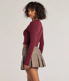 The Cozy Charm Cropped Knit Cardigan in burgundy with a modern design and trendy look is part of the latest women's tops collection to elevate your 2025 wardrobe.