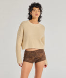 The Coziest Style Waffle Knit Crew Neck Sweater in beige with a modern design and trendy look is part of the latest women's tops collection to elevate your 2025 wardrobe.