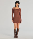 Make a bold statement in the Effortless Vibe Ribbed Knit Long Sleeve Mini Dress in brown, the perfect spring dress for weddings, cocktail hours, nights out, and/or seasonal celebrations.