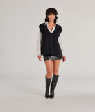Wrap up in style with the Chic Girl Vibe Cable Knit Vest, a cozy black sweater for women designed for night-out looks, everyday outfits, or as a chic layering piece for the colder months.