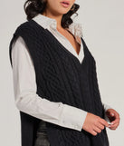 Wrap up in style with the Chic Girl Vibe Cable Knit Vest, a cozy black sweater for women designed for night-out looks, everyday outfits, or as a chic layering piece for the colder months.