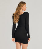 Stylish Twist Ribbed Knit Mini Dress, a trendy black mini dress featuring modern details and a fresh seasonal hue, perfect for creating chic 2025 looks.