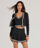 Effortlessly create party outfits or vacation-ready looks with the Preppy Please Striped V-Neck Crop Top, one part of a versatile women's black matching set perfect for quick and easy outfit combinations from layering chic outfits to transitioning your look seamlessly.