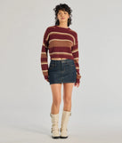 Upgrade your style game for 2025 with the Preppy Style Striped Knit Crew Neck Sweater in burgundy, perfect for any fashion-forward wardrobe.