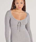 Upgrade your style game for 2025 with the Such A Flirt Lace Trim Scoop Neck Knit Mini Dress in heather, perfect for any fashion-forward wardrobe.