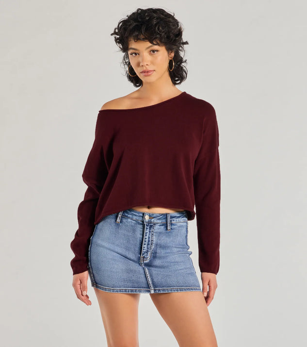 The Classic Chic Asymmetrical Cropped Pullover Sweater in burgundy with a modern design and trendy look is part of the latest women's tops collection to elevate your 2025 wardrobe.