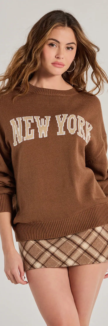 The So New York Oversized Pullover Sweater in brown with a modern design and trendy look is part of the latest women's tops collection to elevate your 2025 wardrobe.