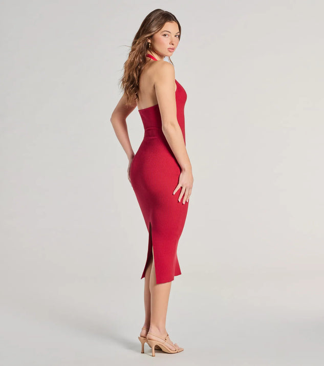 Curve Avenue Halter V-Neck Bodycon Midi Dress | Windsor