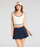 Serve effortless style and scroll-stopping energy in the Striped And Stylish Knit Tank Top, part of a white matching clothing set that does the work for you with bold, polished vibes from top to bottom.