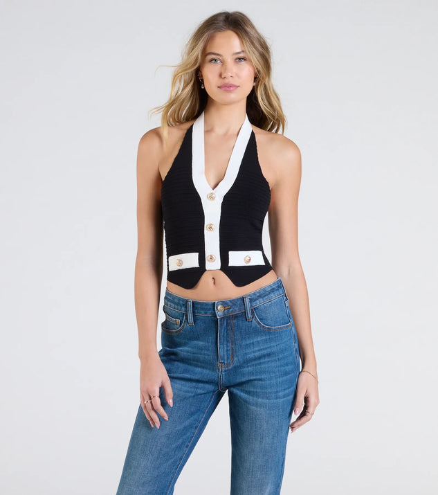 Chicly Defined Halter Button Vest | Windsor