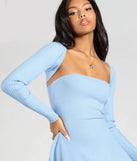 The Charming Duo Long Sleeve Bolero in light blue brings sleek style to any graduation outfit, from cap and gown to after-party.