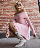 Chic Staple Ribbed Knit Skater Dress in pink, a stunning casual dress with a flattering fit and romantic details, perfect for date night or bachelorette celebrations.