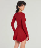 Cutest Twirl Long Sleeve Knit Skater Dress in red, a stunning casual dress with a flattering fit and romantic details, perfect for date night or bachelorette celebrations.