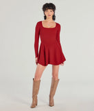 Upgrade your style game for 2025 with the Cutest Twirl Long Sleeve Knit Skater Dress in red, perfect for any fashion-forward wardrobe.